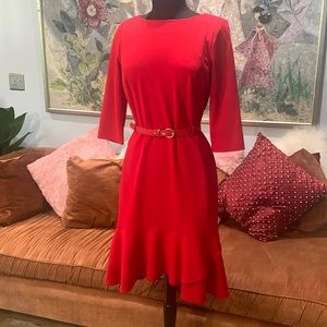 Great Calvin Klein Red Dress with Bottom Ruffle
